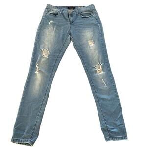 Rio Womens Low Rise Medium Wash Straight Leg Distressed Blue Jeans Size …